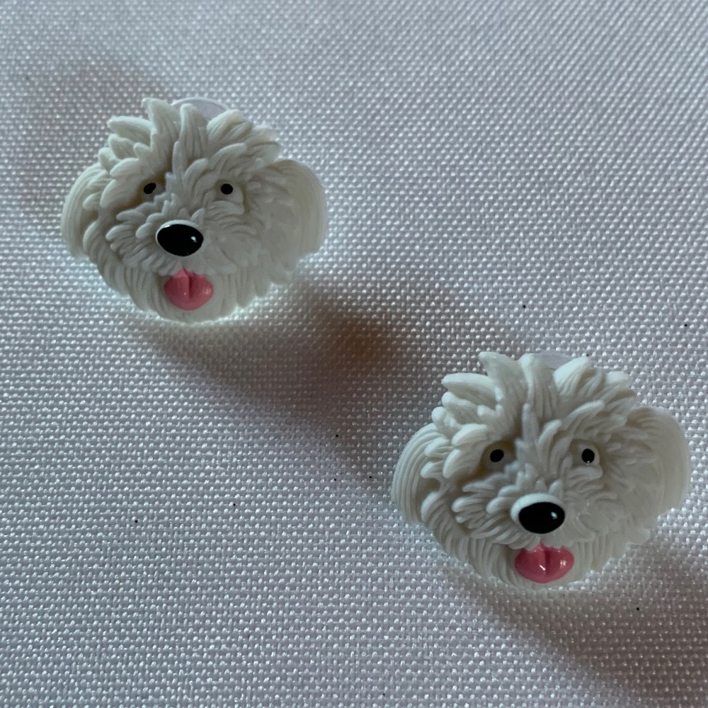 NWT. Handmade White Dog Face Pierced Earrings!